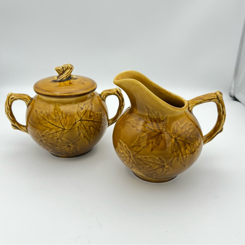 Vintage Harkerware Cream & Sugar Set Wood Song Honey Brown